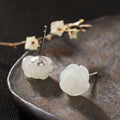 Pendientes de Tachuela de Jade Rosa Blanca de Plata S925 para Mujere